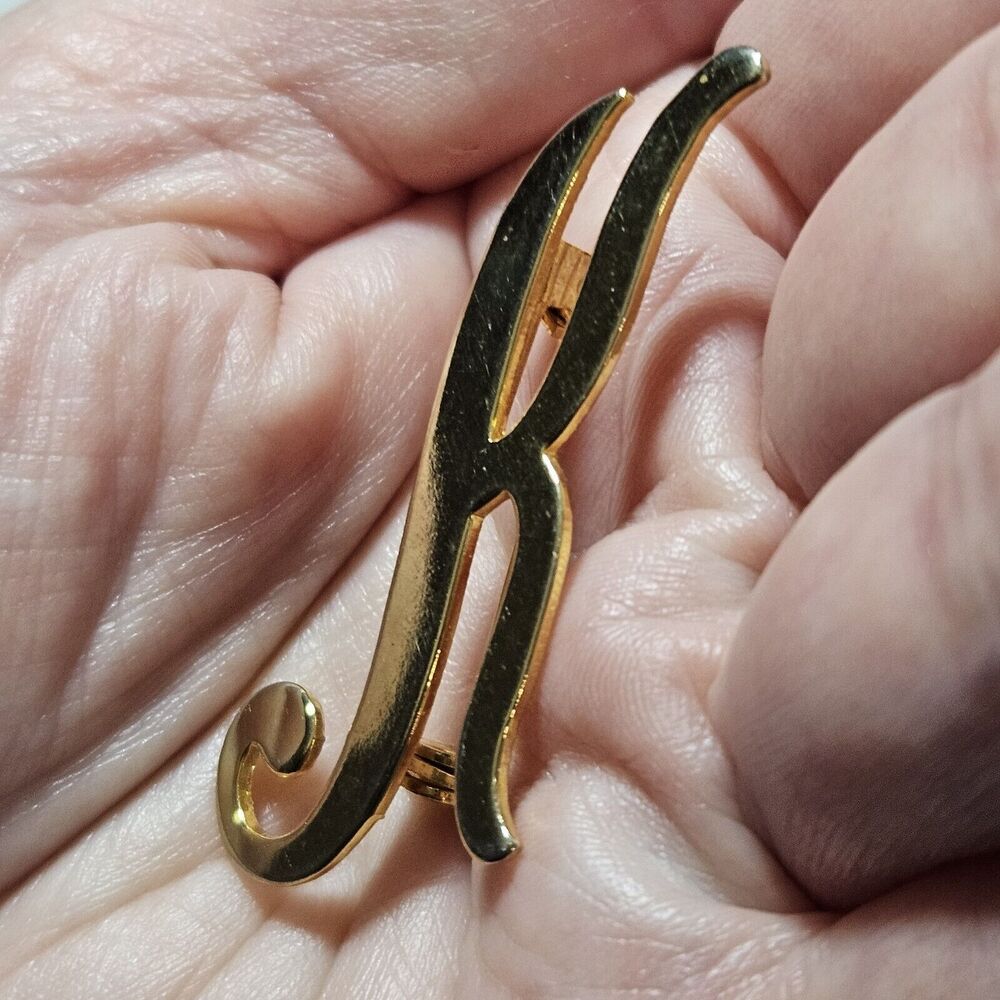 *Sale* Monogram Letter Initial K Brooch Pin Smooth Gold Tone Metal - Picture 3 of 9